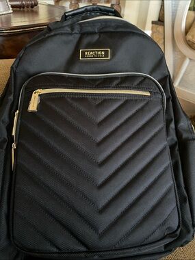 Kenneth Cole Reaction Black Quilted Chevron Backpack with Gold Hardware